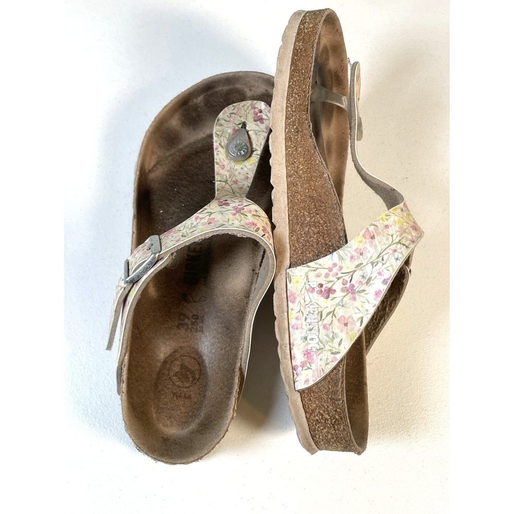 Birkenstock Gizeh Floral Thong Sandals Women's 39 8.5 Shoes Buckle Retro Pink - Picture 9 of 10